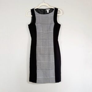 H&M Houndstooth Paneled Sheath Dress Size 6 Black White Colorblock Sleeveless